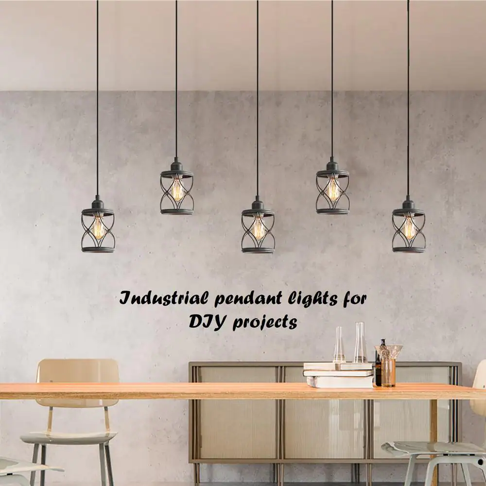 LNC Modern Farmhouse Gray Mini Pendant Light with Dark Pewter Geometric Drum Metal Wire Cage, 1-Light Rustic Fixture for DIY