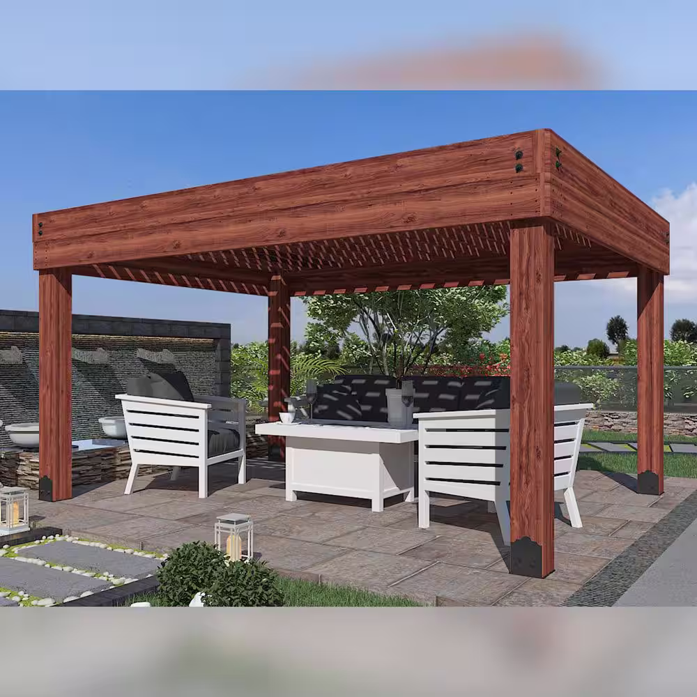 Lawnmaster Professionally Installed Cosmopolitan 12 ft. x 12 ft. Natural Heavy Timber Shade Pergola with Solid Post Construction