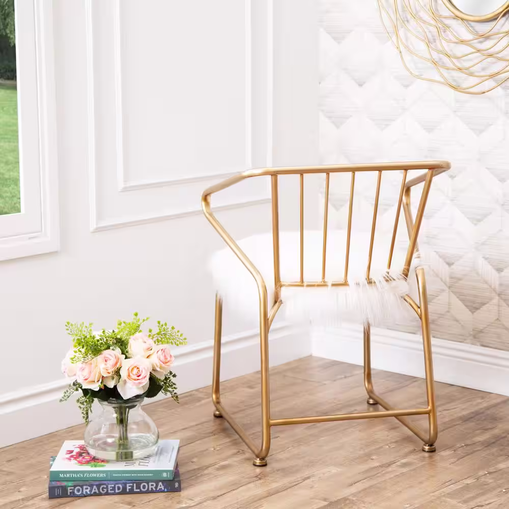 DEVON & CLAIRE Lucky Gold And Faux Fur Dining Chair