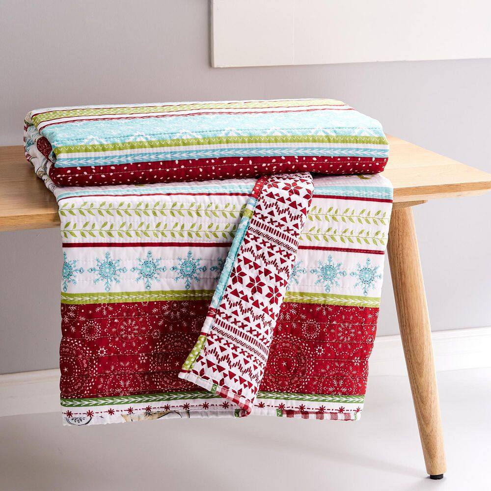 None Comet and Cupid Multi-Color Reindeer Quilted Microfiber Throw Blanket
