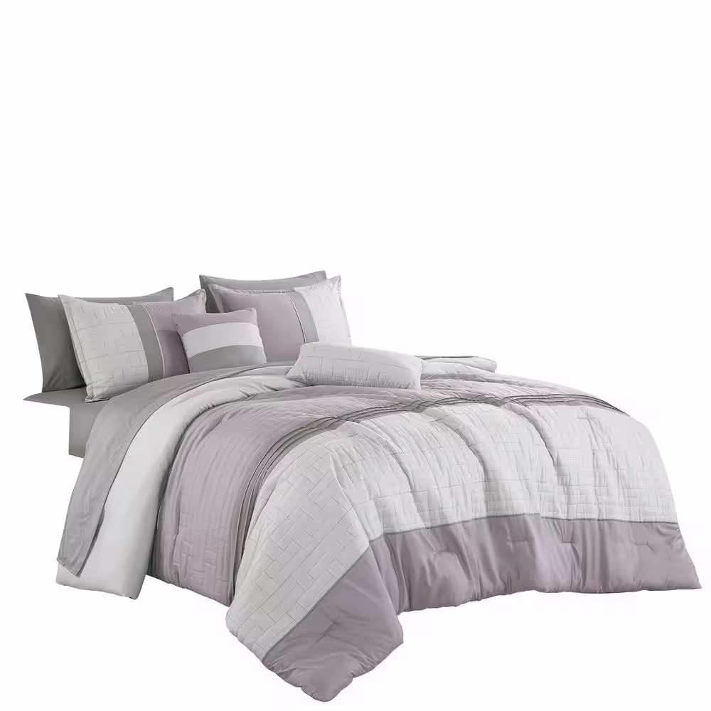 Shatex 9-Piece All Season Bedding Queen size Comforter Set, Ultra Soft Polyester Elegant Bedding Comforters Gray
