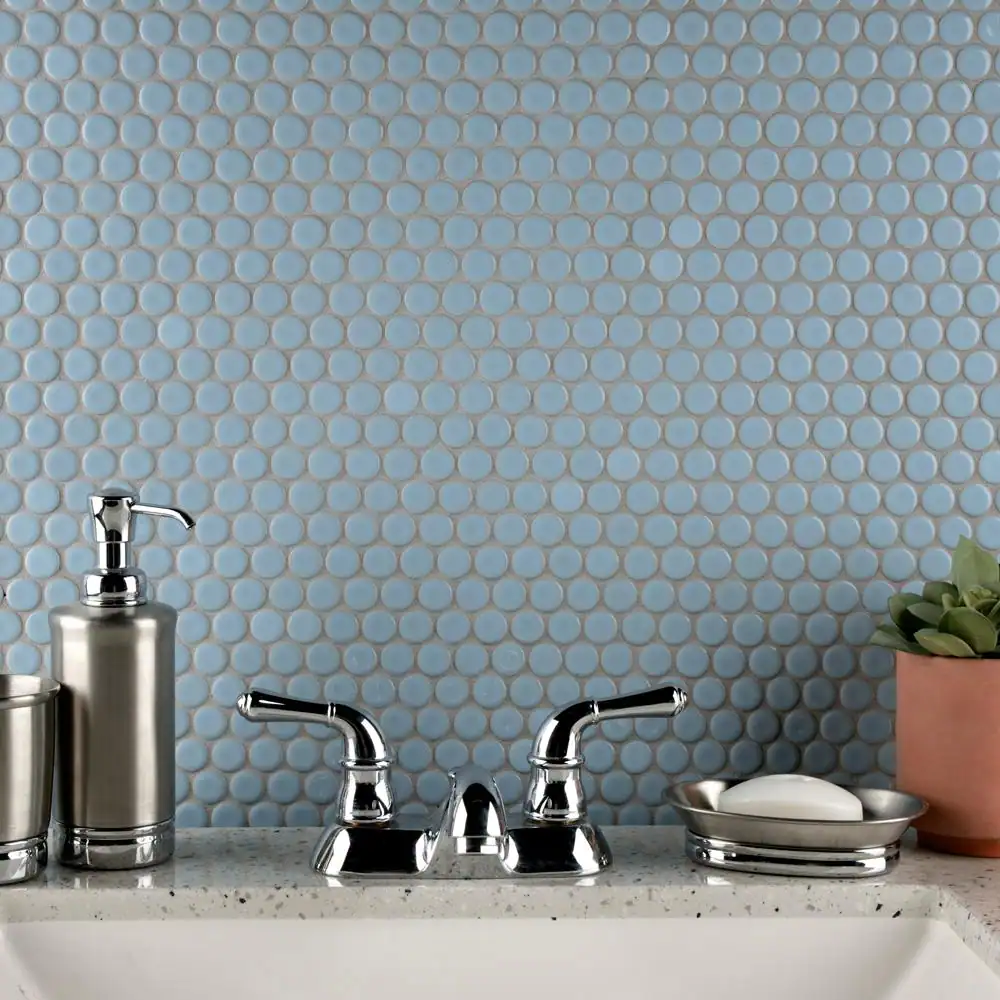 Merola Tile Hudson Penny Round Cashmere Blue 12 in. x 12-5/8 in. Porcelain Mosaic Tile (10.7 sq. ft./Case)