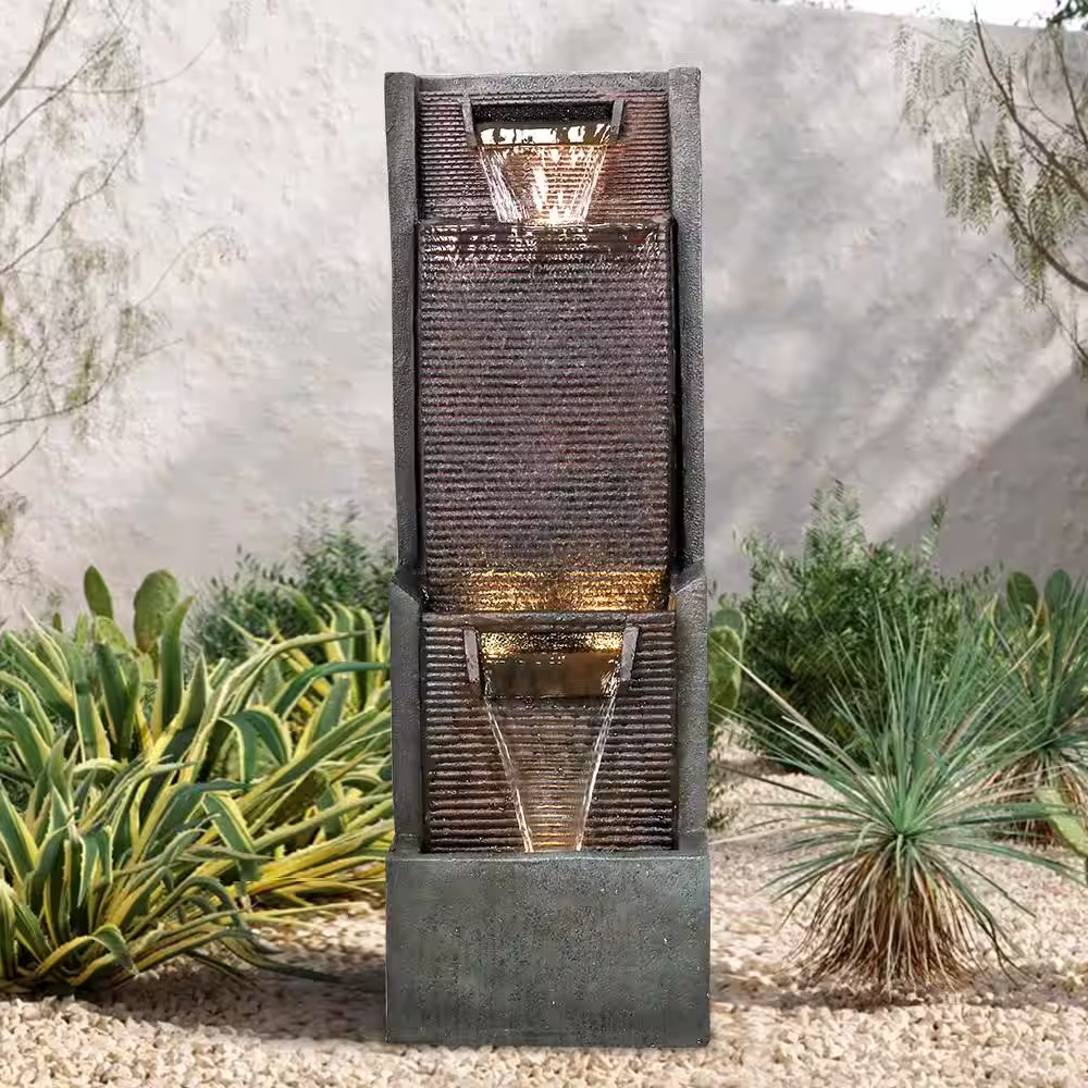 Watnature 39.3in. resin indoor/outdoor fountain, 3-tier freestanding waterfall feature with LED Lights for living&working spaces