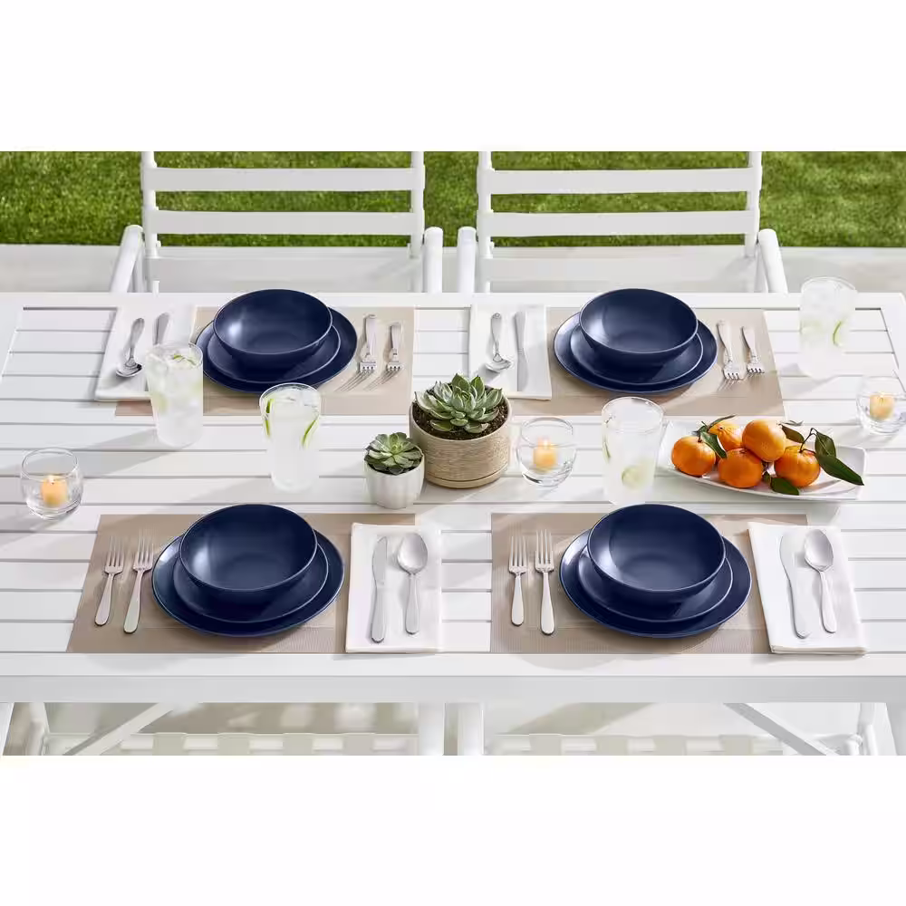 StyleWell Taryn Melamine Dinner Bowls in Matte Midnight Blue (Set of 6)