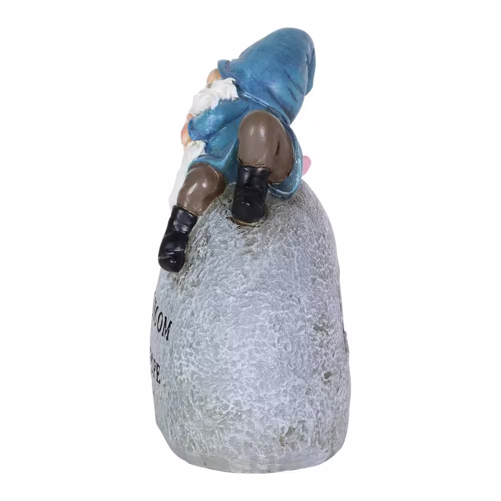 Exhart Solar Hand Painted Inspirational Garden Stone with LED Dragonfly, 3 in. x 5.5 in. Gnome Garden Statue