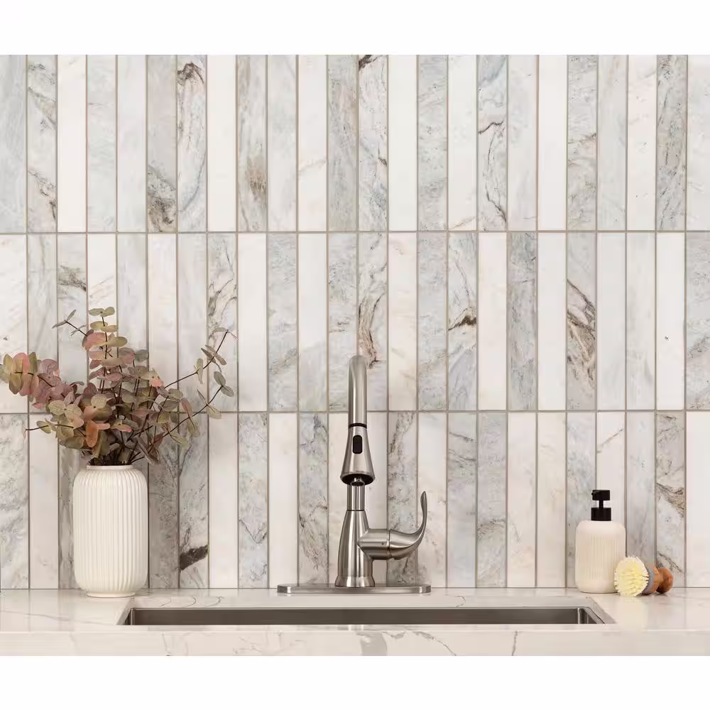 MSI Arabescato Venato Stacked White 11.73 in. x 11.73 in. Honed Marble Look Floor and Wall Tile (1 sq. ft. / Each)