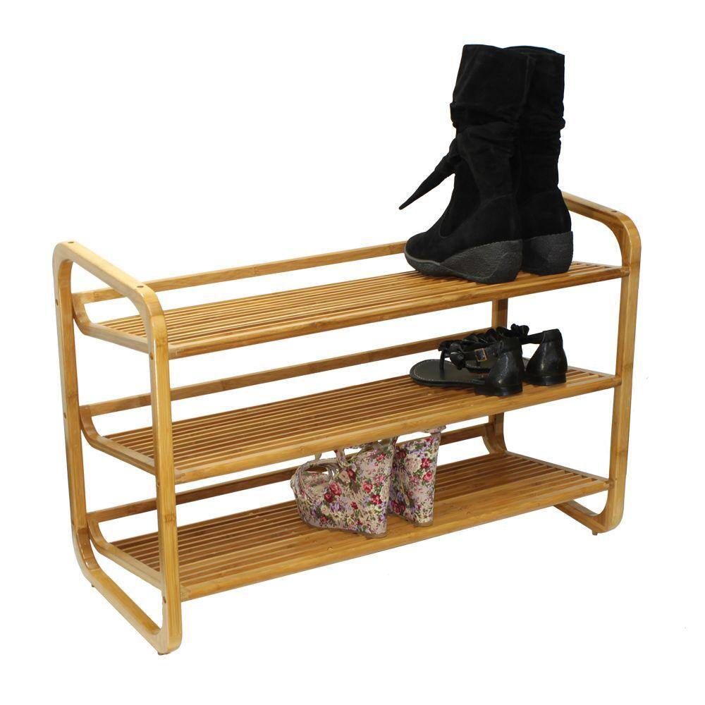 Oceanstar 20 in. H 12-Pair 3-Tier Brown Bamboo Shoe Rack