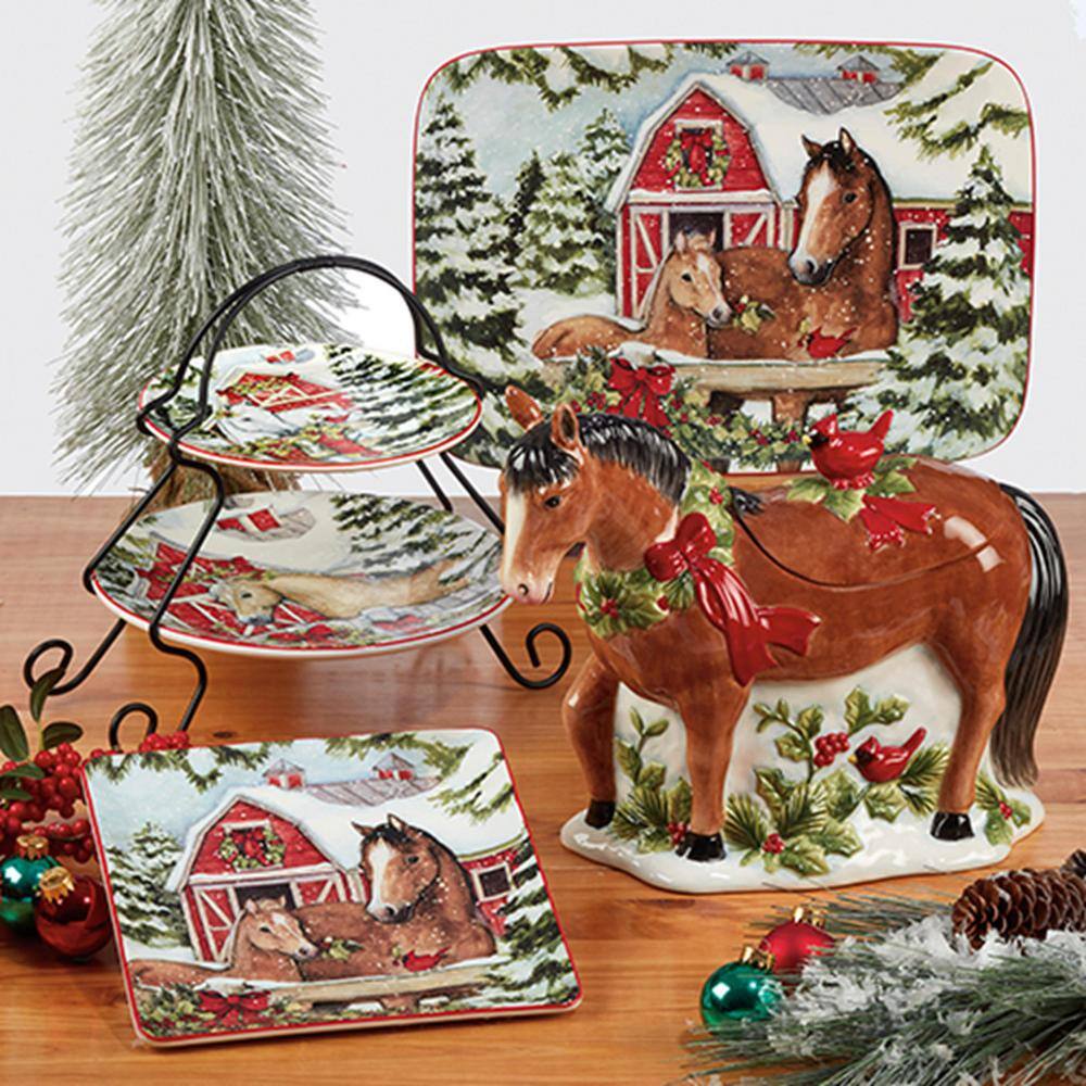 Certified International Homestead Christmas 12 in. Earthenware 3-D Cookie Jar