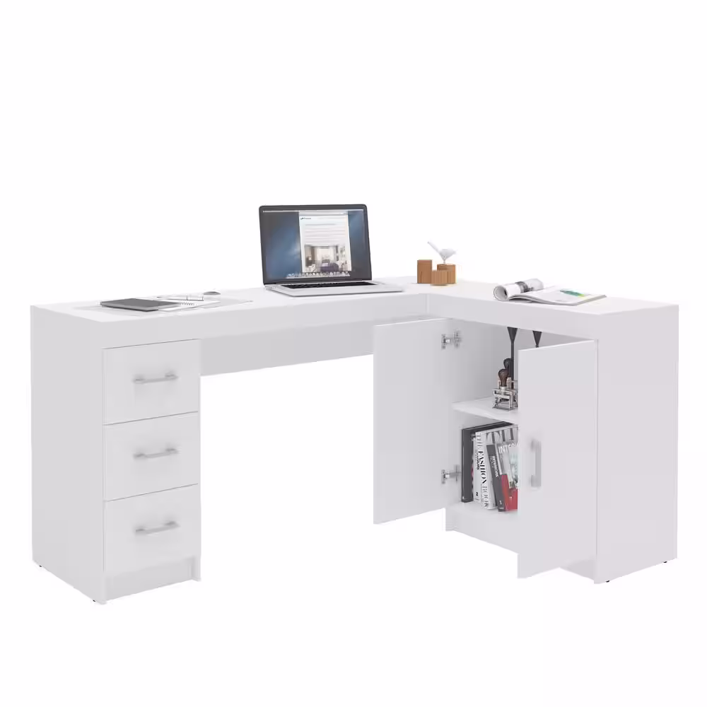 None Mayne 105.5 in. W L Shaped White Writing Desk