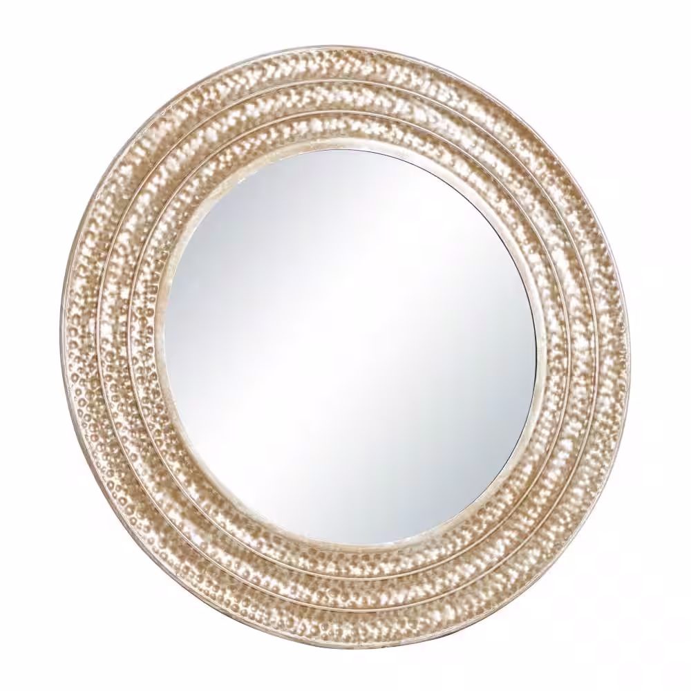 Litton Lane 39 in. x 39 in. Textured Round Framed Gold Wall Mirror with Grooves