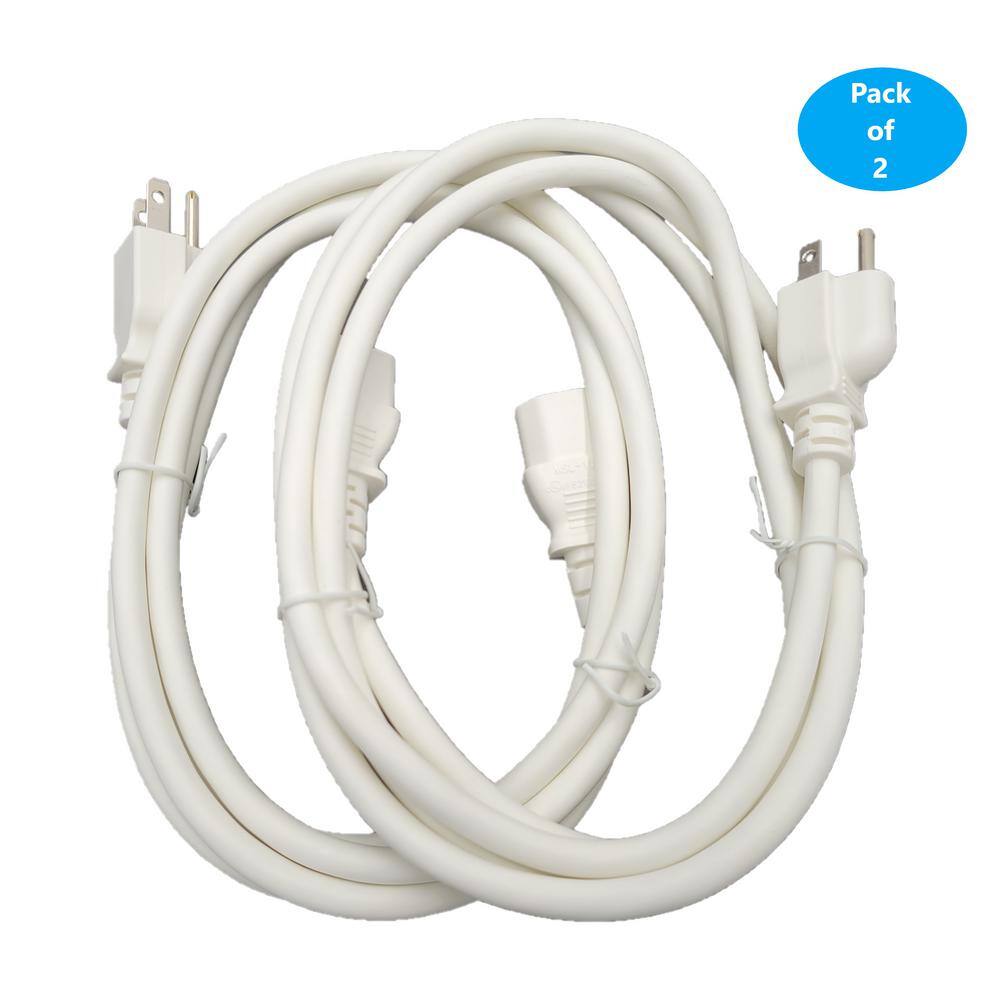 Micro Connectors, Inc 6 ft. 18AWG/3-Conductors White Universal AC Power Cord (NEMA 5-15P to C13) (2-Pack)