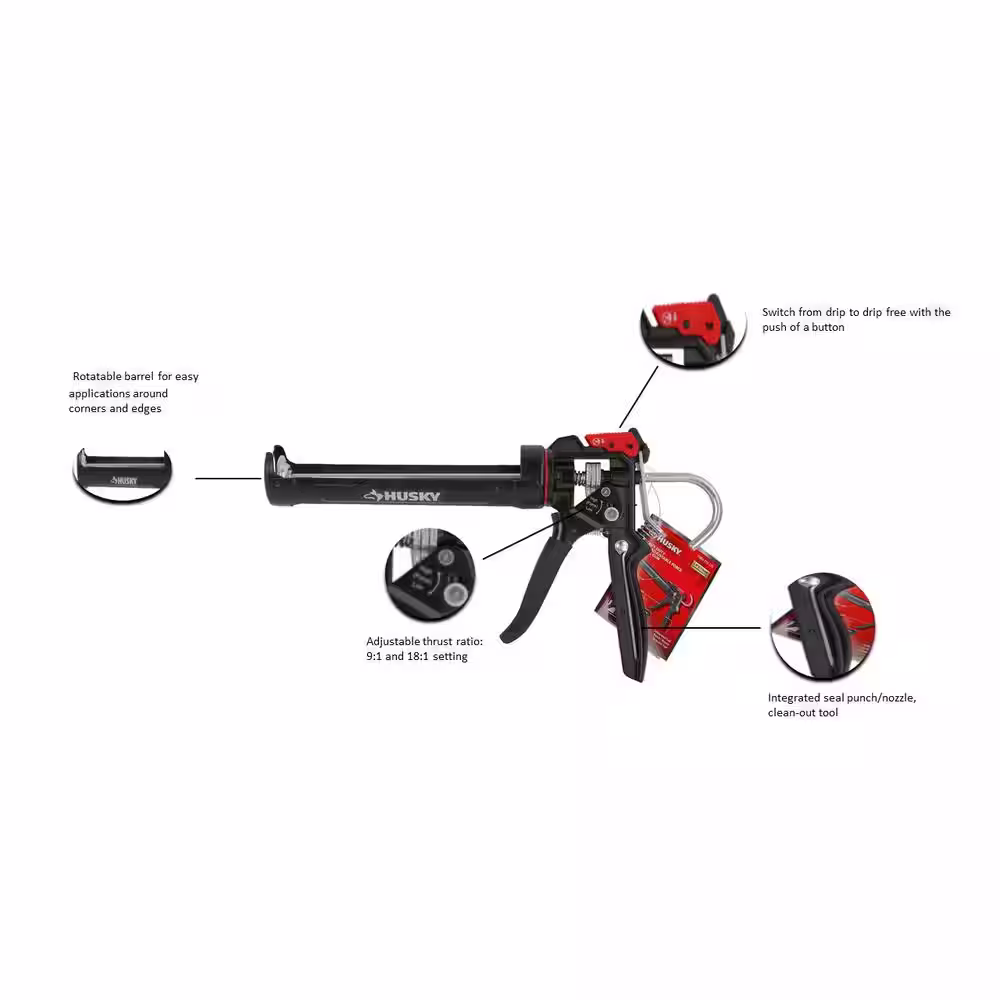 Husky 10 oz. Heavy-Duty High Leverage Drip Free Caulk Gun