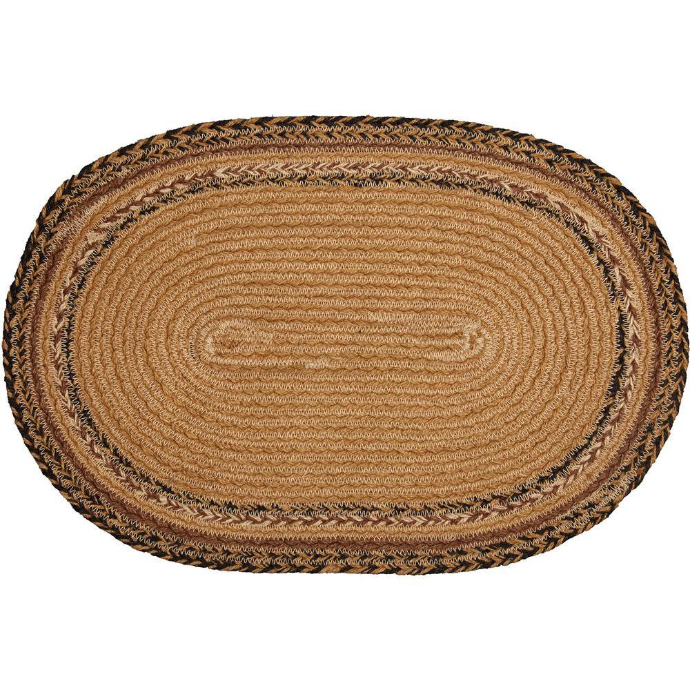 VHC BRANDS Kettle Grove Star 12 in. W x 18 in. L Caramel Tan Black Jute Oval Placemat Set of 6