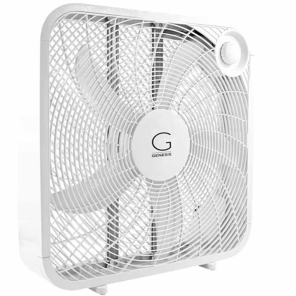 GENESIS 20 in. Box Fan 3-Settings Silent Cooling Technology Carry Handle 20 in. White