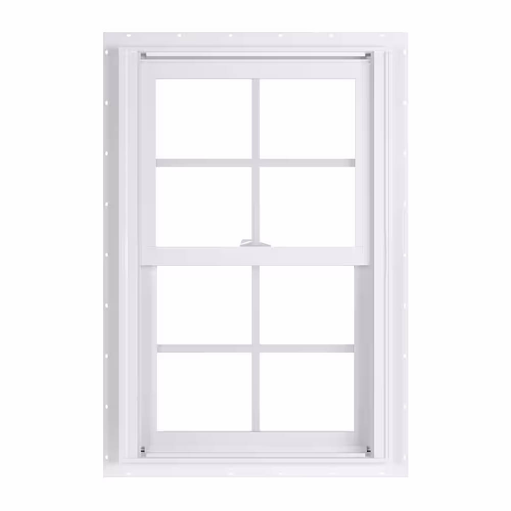 American Craftsman 23.75 in. x 36 in. 70 Series Low-E Argon PS Glass Double Hung White Vinyl Fin Window with Grids, Screen Incl
