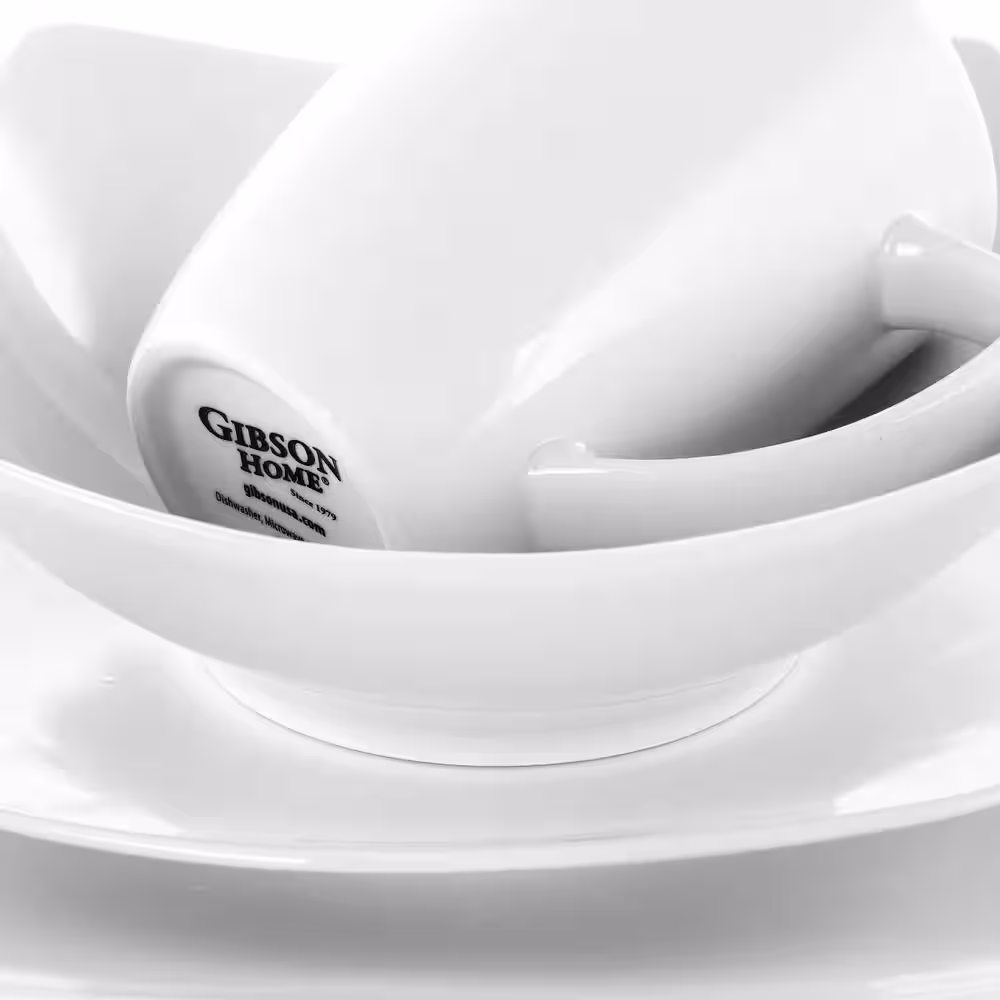 Gibson Zen 16-Piece Contemporary White Ceramic Dinnerware Set (Service for 4)