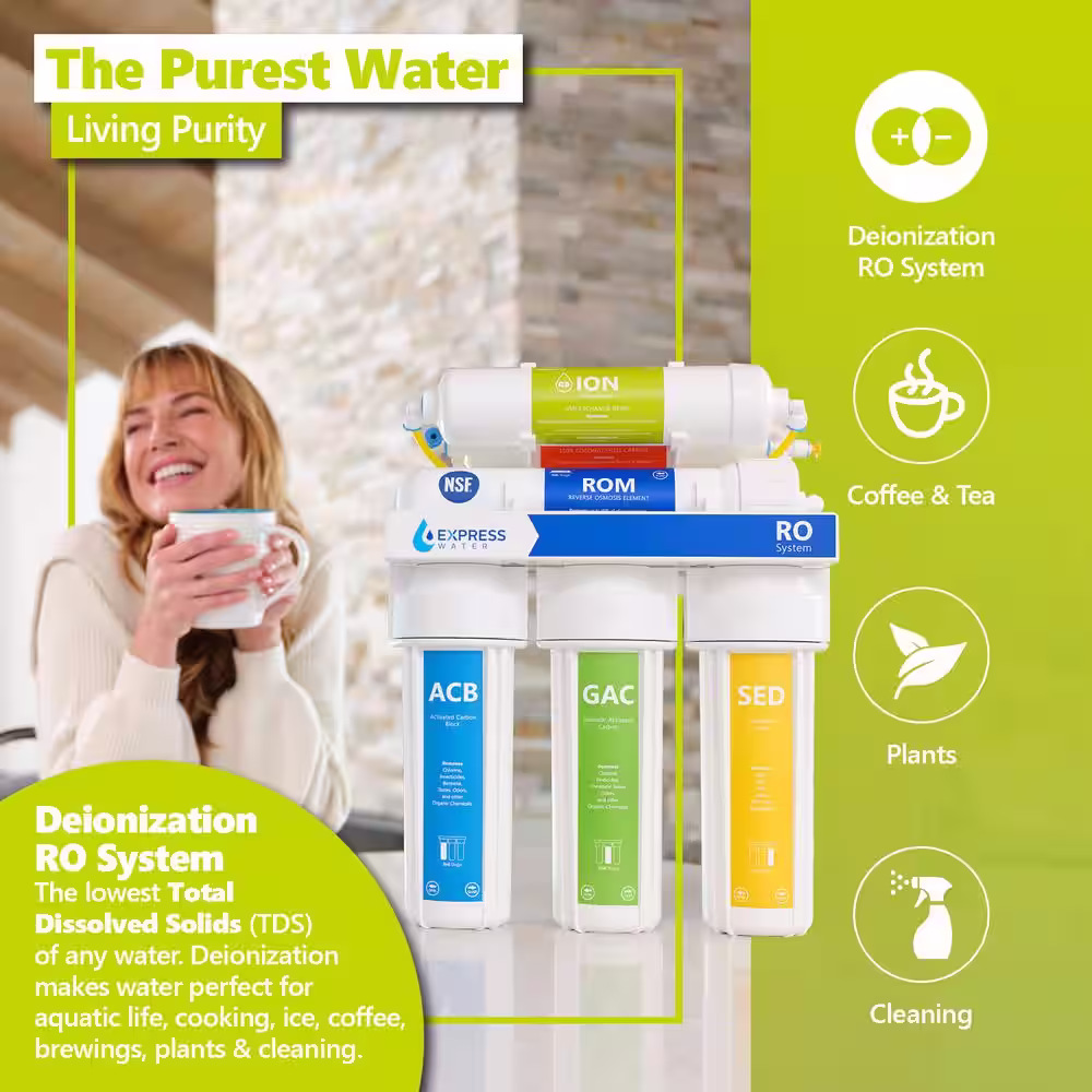 Express Water Reverse Osmosis Deionization 6 Stage Water Filtration System - with Faucet and Tank - 100 GPD