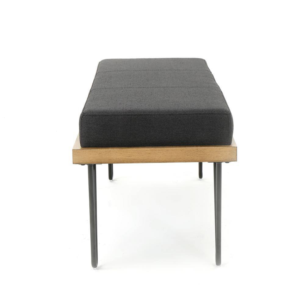 Noble House Elisha Dark Charcoal Bench with Upholstered (16.5 in. x 47.25 in. x 15.75 in.)