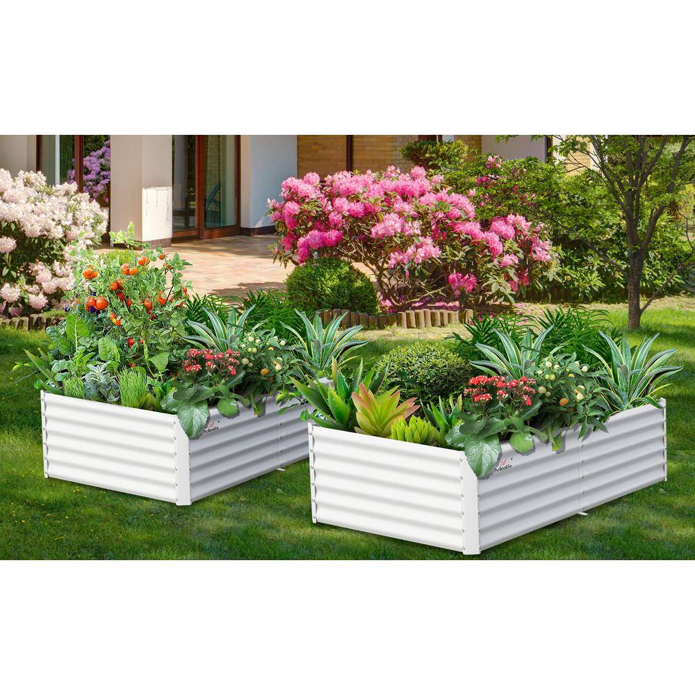None 96 in. x 48 in. x 18 in. 2-Piece White Galvanized Steel Rectangular 359 Gal. Outdoor Bottomless Planter Boxes Garden Bed