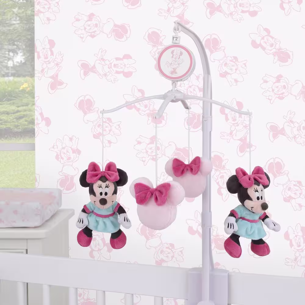 Disney Minnie Mouse Be Happy Pink and Aqua Plush Musical Mobile