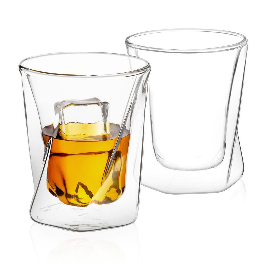 JoyJolt Lacey 10 oz Double Wall Whiskey Glasses, Set of 2