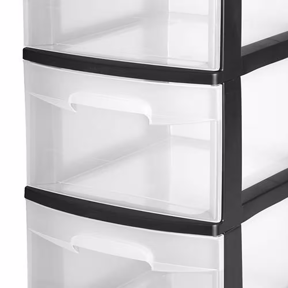 Sterilite 3-Drawer Storage Cart, Clear with Black Frame (4-Pack)
