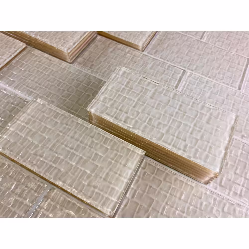 ABOLOS Coastal Style Glossy Cream 3 in. x 6 in. Textured Glass Subway Wall Tile (6 sq. ft./Case)