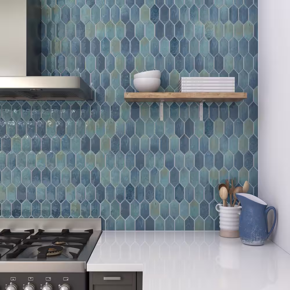 Daltile Miramo Aqua 12 in. x 11 in. Glazed Ceramic Picket Mosaic Tile (8.76 sq. ft./case)
