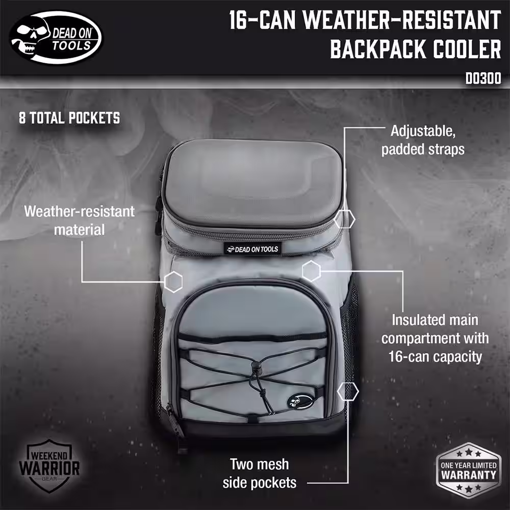 DEAD ON TOOLS 11 in. 16-Can Weather Resistant Backpack Cooler Bag