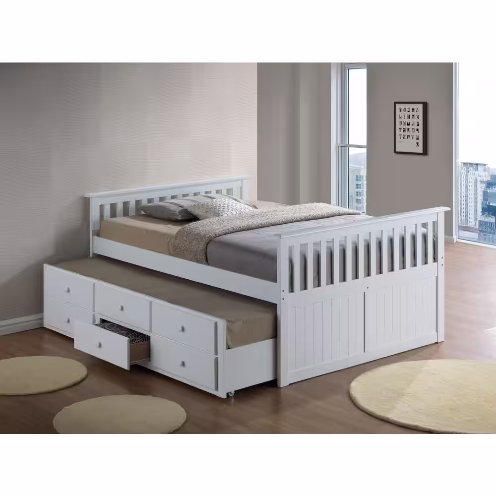 Storkcraft Marco Island White Full Captains Bed with Twin Trundle and Drawers