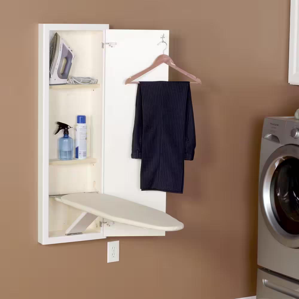 HOUSEHOLD ESSENTIALS White Prefinished in-Wall Ironing Board