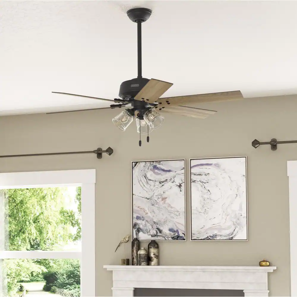 Hunter Hilmouth 52 in. Indoor Matte Black Ceiling Fan with Light