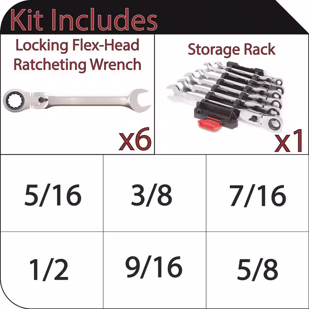 Husky 100-Position Chrome Flex Lock Ratcheting SAE Combination Wrench Set (6-Piece)
