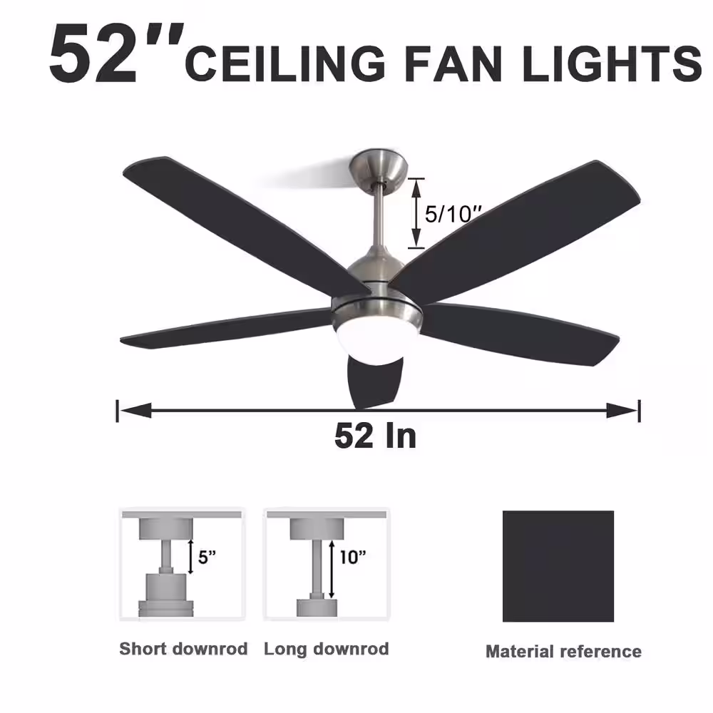 None Noiseless 52 in. Integrated LED Indoor Black Ceiling Fan with Light Kit and Remote Control, DC Motor