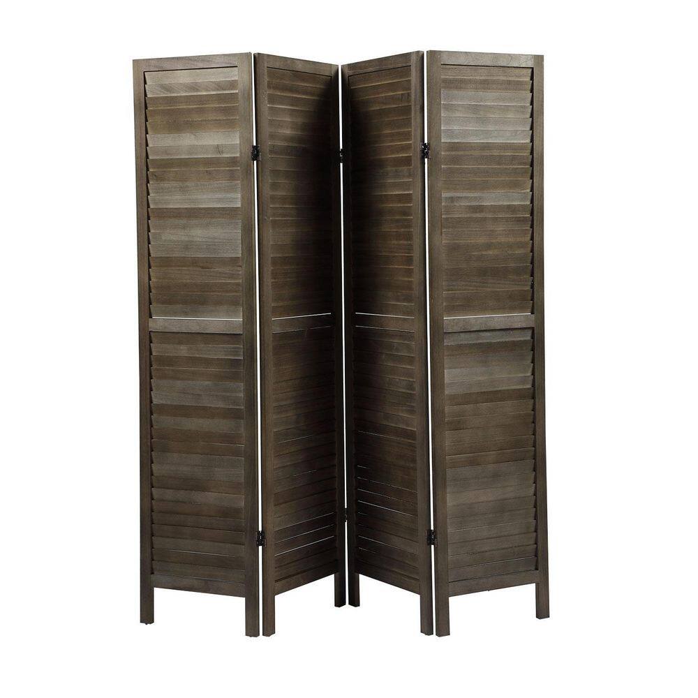 None 5.6 ft. H 4-Panel Wood Room Divider Louver Partition Screen Folding Privacy Screen Rustic Brown