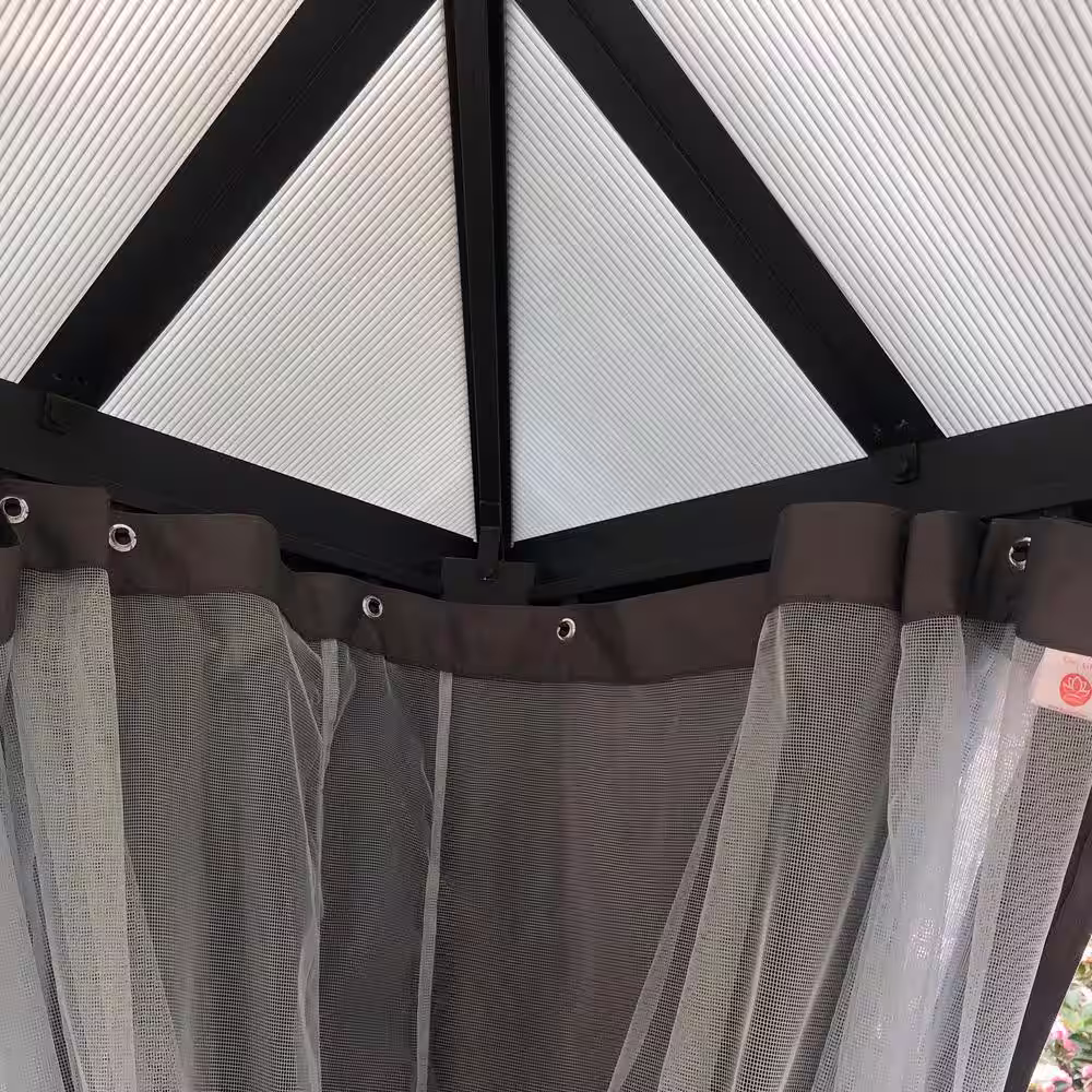 KOZYARD Edward 10 ft. x 8.6 ft. x 12 ft. Polycarbonate Transparent Roof Gazebo with Mosquito Net and Privacy Sidewall