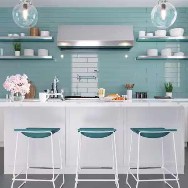 Apollo Tile Aqua Blue 4 in. x 16 in. Polished Glass Mosaic Tile (5.33 sq. ft./Case)