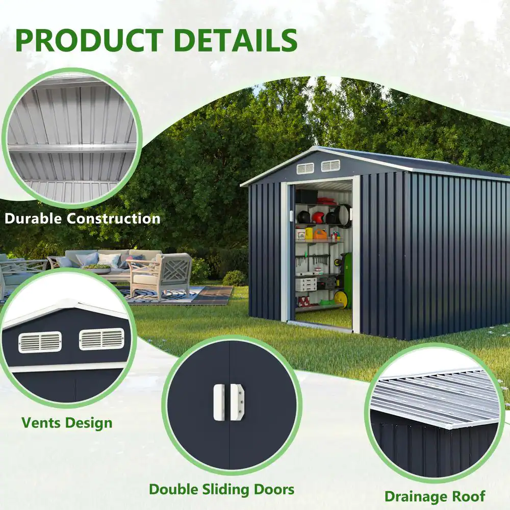 JAXPETY 8.4 ft. W x 8.4 ft. D Outdoor Storage Building Metal Storage Shed Garden Tool Storage with Sliding Door (70.56 sq. ft.)