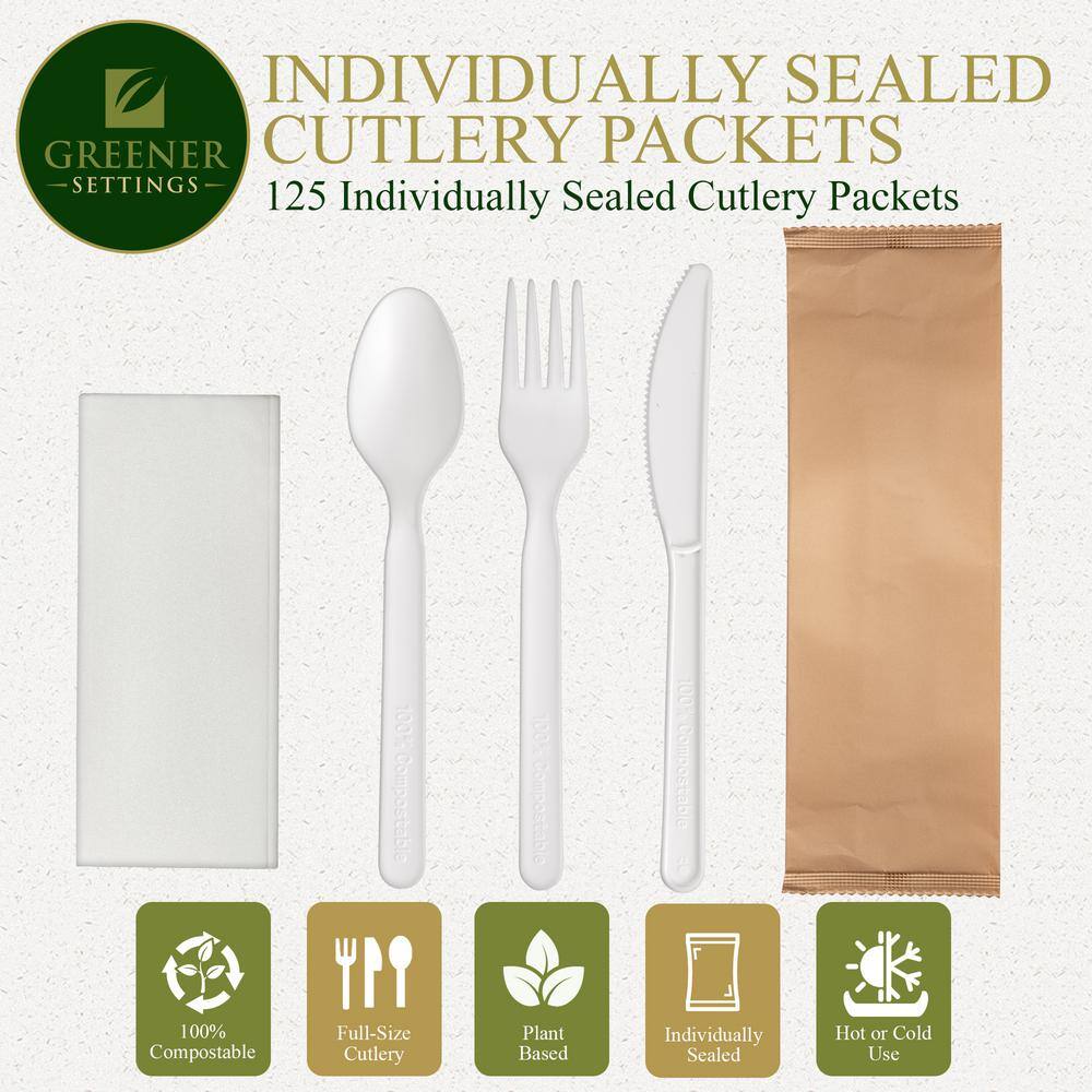 None Ivory Individually Wrapped Disposable Flatware Utensil Packets, Fork/Knife/Spoon/Napkin 500 Packets/Case