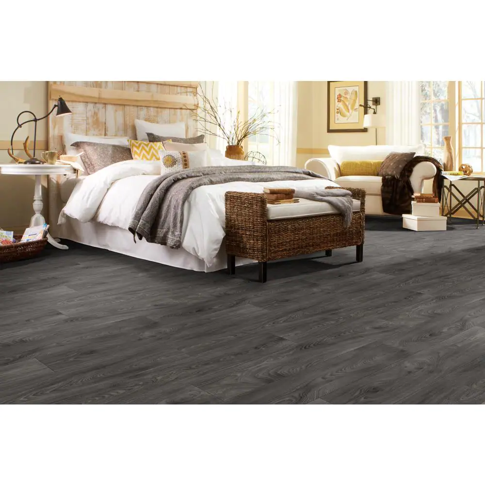 TrafficMaster Scorched Walnut Charcoal Wood Residential Vinyl Sheet Flooring 12ft. Wide x Cut to Length