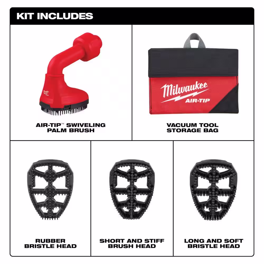 Milwaukee AIR-TIP 1-1/4 in. - 2-1/2 in. Swiveling Palm Brush Wet/Dry Shop Vacuum Attachment (1-Piece)