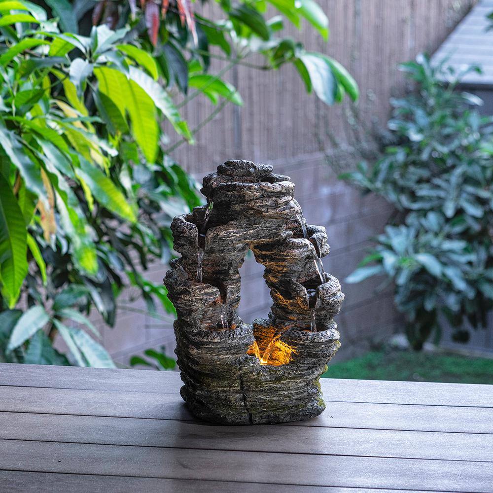 Alpine Corporation 14 in. Tall Indoor Stone Look Oval Shaped Waterfall Tabletop Fountain
