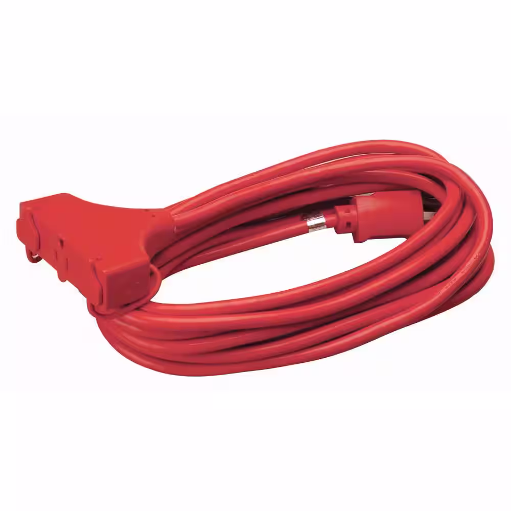Southwire 25 ft. 14/3 Outdoor Triple Outlet SJTW Extension Cord, Red