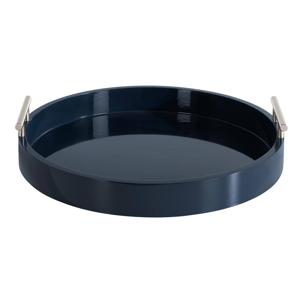 Kate and Laurel Lipton 15.50 in. W Round Navy Blue Wood Decorative Tray