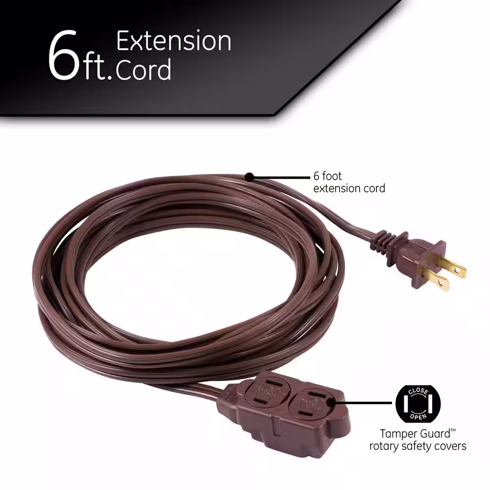 GE 6 ft. 16/3 3-Outlet Polarized Extension Cord, Brown