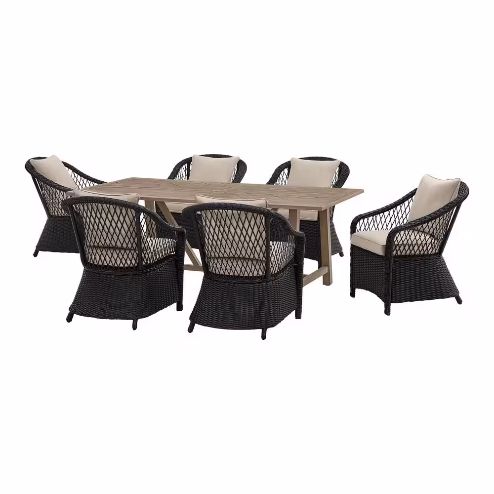 Home Decorators Collection Rosebrook 7-Piece Wicker Outdoor Dining Set with Performance Acrylic Flax Cushions