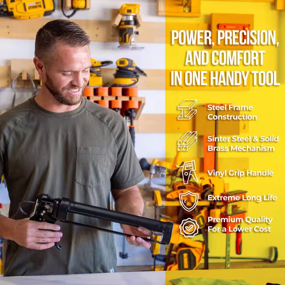 AWF PRO 29 oz. 18:1 Thrust Caulk Gun, Vinyl Grip, Rotating Barrel