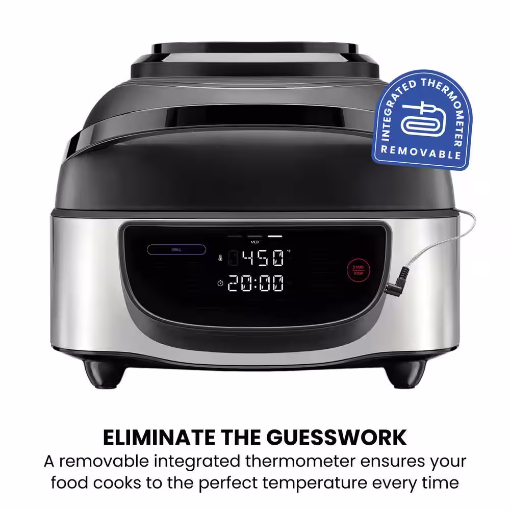 Chefman Air Fryer, 7.4 Qt., Removable Integrated Probe Thermometer, Electric Indoor Air Fryer + Grill, Stainless Steel/Black