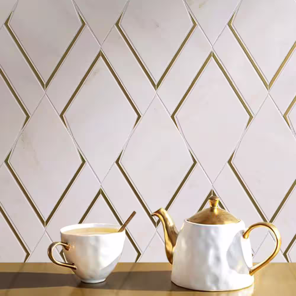 MOLOVO Natural Blanco White Gold 14.1 in. x 8.9 in. Geometric Polished Marble Mosaic Tile (8.8 sq. ft./Case)