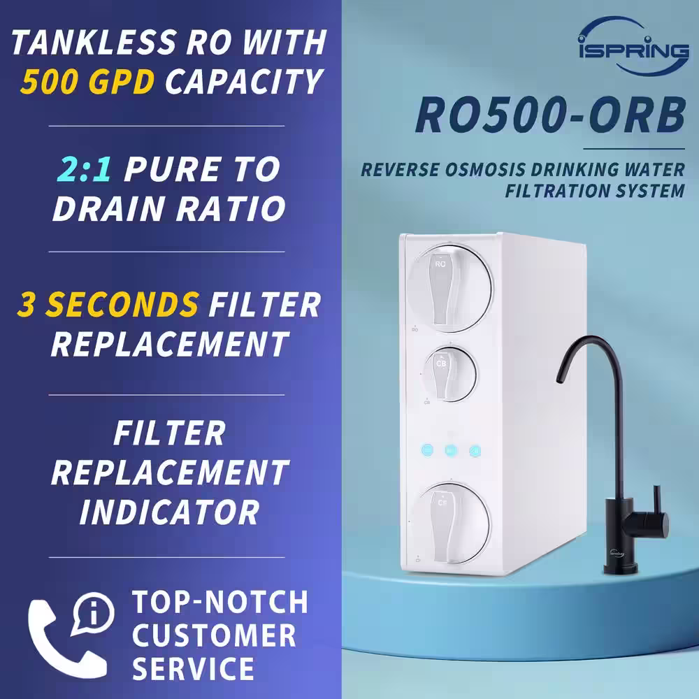 ISPRING Tankless RO Reverse Osmosis Water Filtration System 500 GPD Fast Flow with Oil Rubbed Faucet